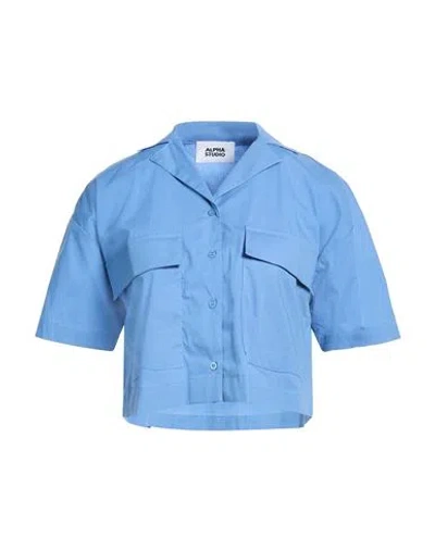 Alpha Studio Woman Shirt Azure Size 10 Cotton, Elastane In Blue
