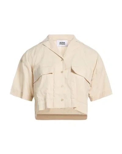 Alpha Studio Woman Shirt Beige Size 10 Cotton, Elastane In Animal Print