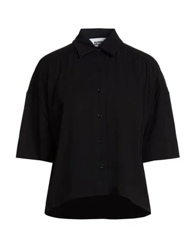 Alpha Studio Woman Shirt Black Size 10 Cotton, Elastane, Polyamide