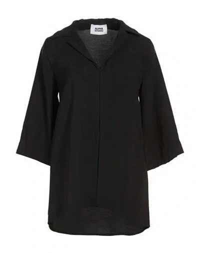 Alpha Studio Woman Shirt Black Size 6 Modal, Polyester