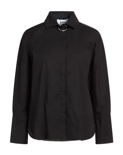Alpha Studio Woman Shirt Black Size 8 Cotton, Elastane