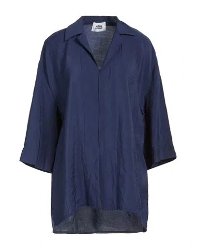 Alpha Studio Woman Shirt Blue Size 8 Modal, Polyester