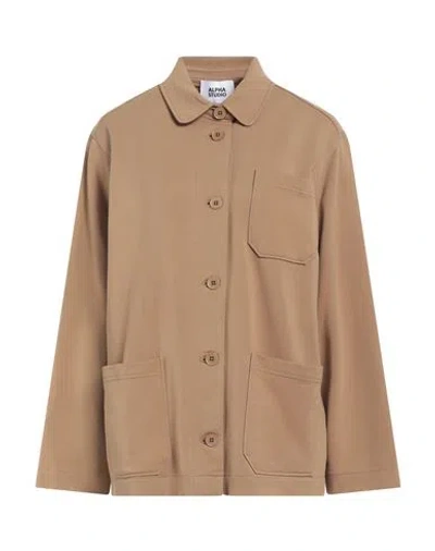 Alpha Studio Woman Shirt Camel Size 12 Cotton, Elastane In Beige
