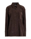 Alpha Studio Woman Shirt Dark Brown Size 4 Polyester, Polyamide, Elastane
