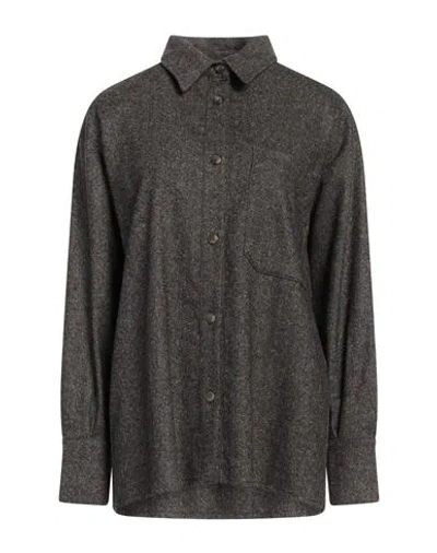 Alpha Studio Woman Shirt Dark Brown Size 6 Wool, Polyester, Acrylic, Silk, Elastane