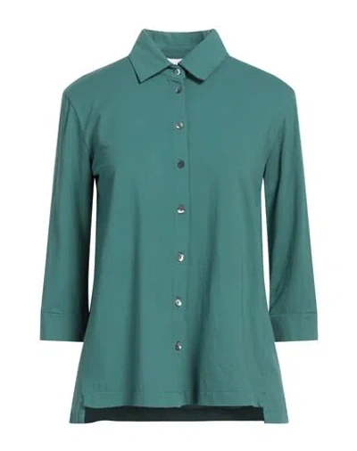 Alpha Studio Woman Shirt Green Size 6 Cotton, Elastane