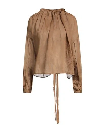 Alpha Studio Woman Shirt Khaki Size 6 Ramie In Nude