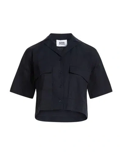 Alpha Studio Woman Shirt Midnight Blue Size 10 Cotton, Elastane In Black
