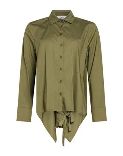 Alpha Studio Woman Shirt Military Green Size 4 Cotton, Elastane
