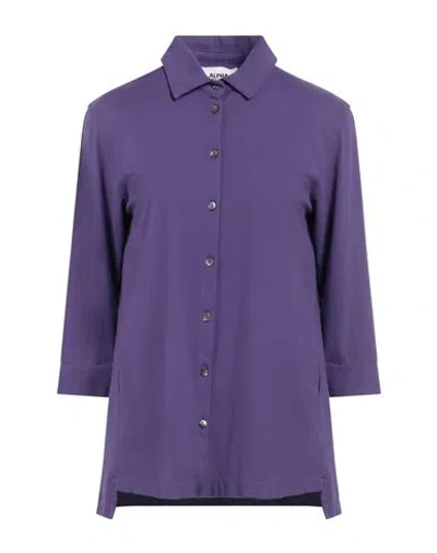 Alpha Studio Woman Shirt Purple Size 6 Cotton, Elastane