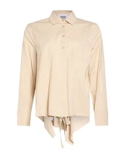 Alpha Studio Woman Shirt Sand Size 4 Cotton, Elastane In Neutral