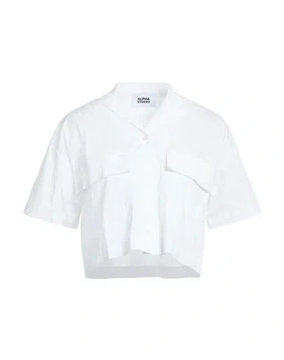 Alpha Studio Woman Shirt White Size 10 Cotton, Elastane In Multi