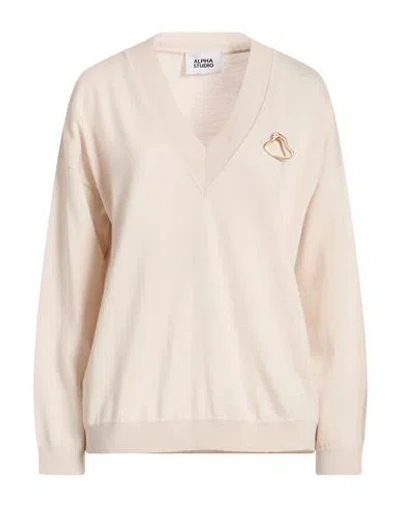Alpha Studio Woman Sweater Beige Size 10 Merino Wool In Neutral