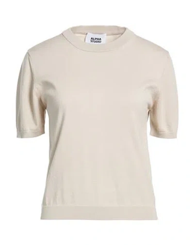 Alpha Studio Woman Sweater Beige Size 14 Cotton In White