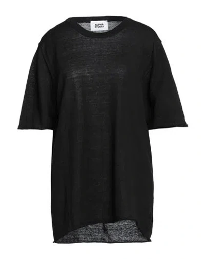 Alpha Studio Woman Sweater Black Size 10 Linen, Cotton In Black