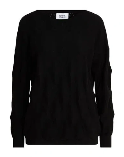 Alpha Studio Woman Sweater Black Size 10 Wool, Polyester