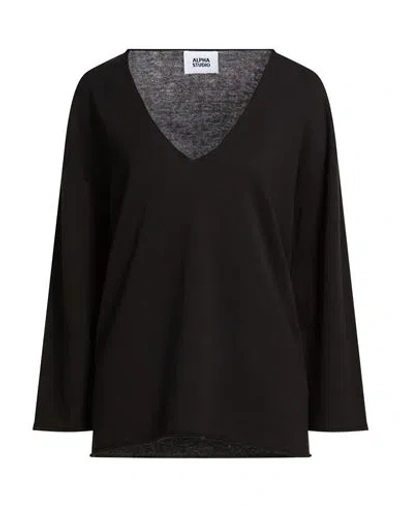 Alpha Studio Woman Sweater Black Size 6 Cotton