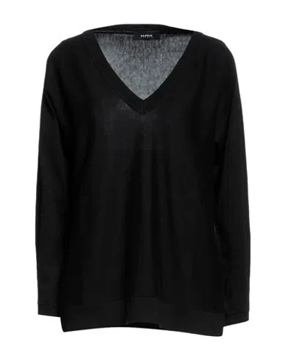 Alpha Studio Woman Sweater Black Size 6 Cotton, Cashmere
