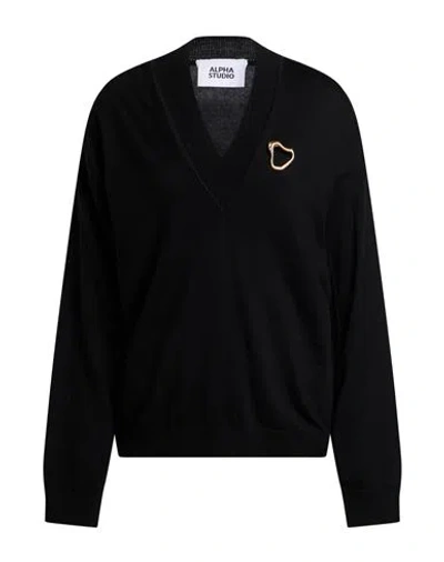 Alpha Studio Woman Sweater Black Size 6 Merino Wool