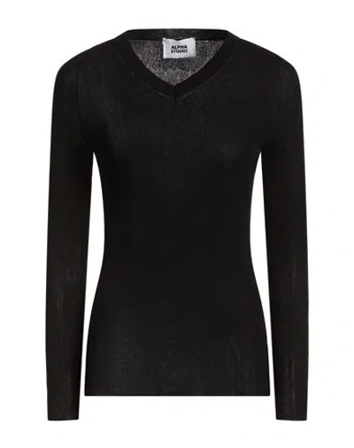Alpha Studio Woman Sweater Black Size 6 Organic Cotton, Polyamide