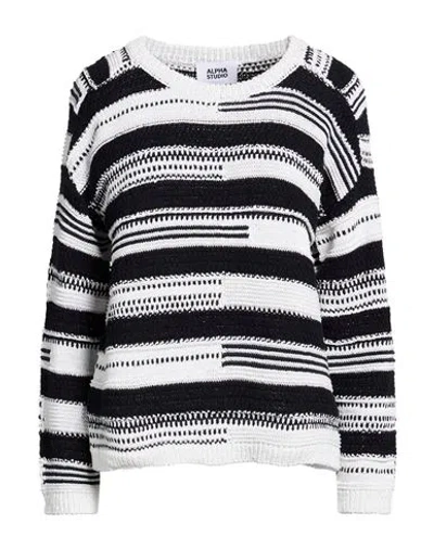 Alpha Studio Woman Sweater Black Size 8 Cotton, Polyester, Polyamide