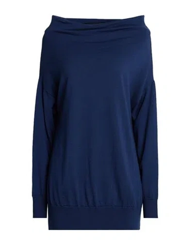 Alpha Studio Woman Sweater Blue Size 6 Merino Wool