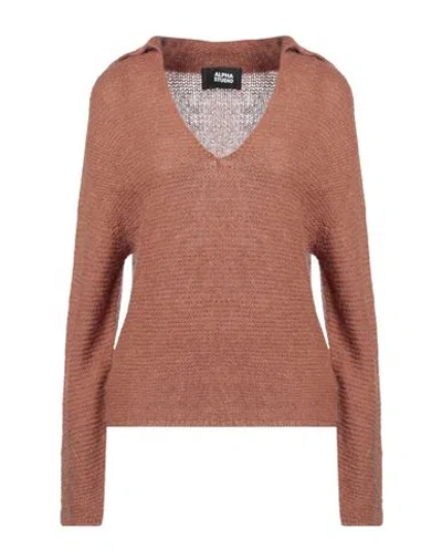 Alpha Studio Woman Sweater Brown Size 8 Polyamide, Mohair Wool, Wool