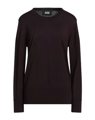 Alpha Studio Woman Sweater Burgundy Size 10 Merino Wool In Black