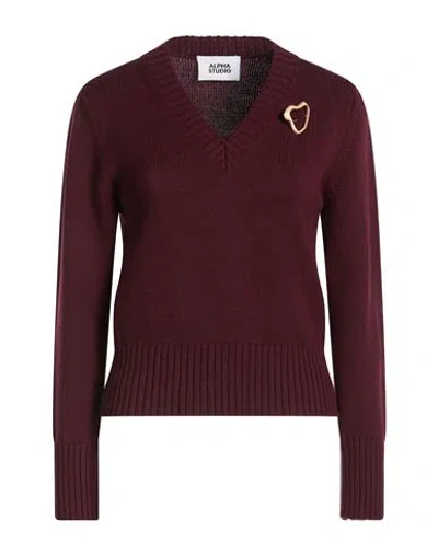Alpha Studio Woman Sweater Burgundy Size 4 Merino Wool In Black