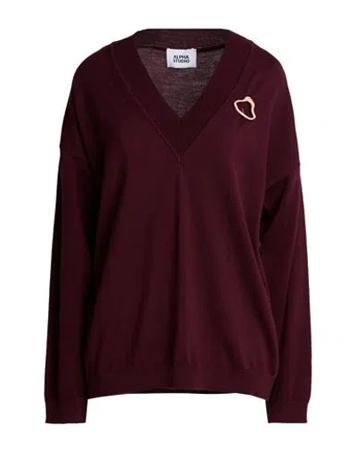 Alpha Studio Woman Sweater Burgundy Size 8 Merino Wool