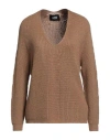 Alpha Studio Woman Sweater Camel Size 10 Merino Wool In Beige