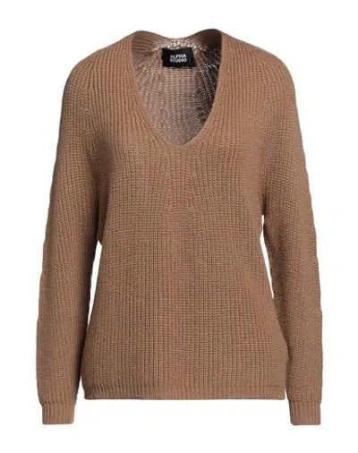 Alpha Studio Woman Sweater Camel Size 10 Merino Wool In Beige