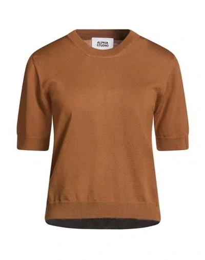 Alpha Studio Woman Sweater Camel Size 12 Merino Wool In Brown