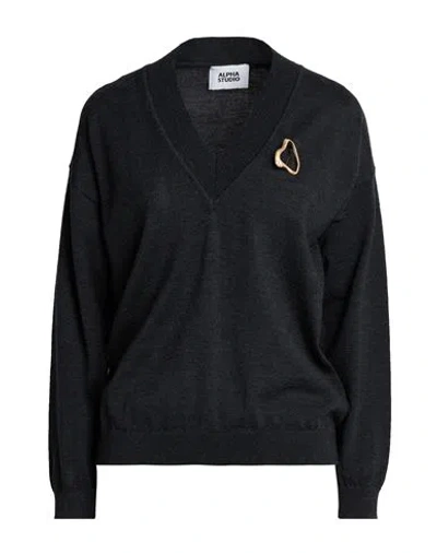 Alpha Studio Woman Sweater Charcoal Size 2 Merino Wool In Black