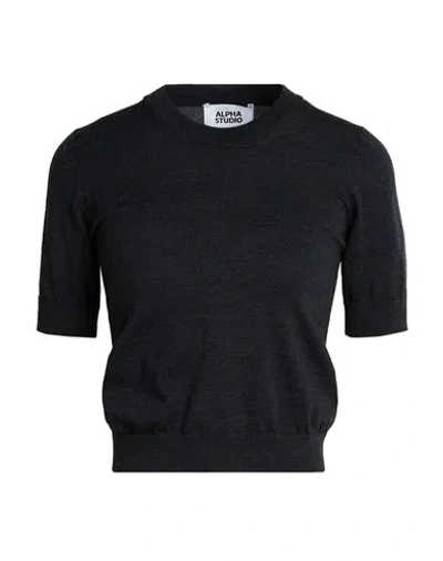 Alpha Studio Woman Sweater Charcoal Size 4 Merino Wool In Black