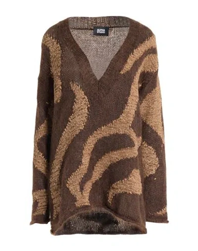 Alpha Studio Woman Sweater Chocolate Brown Size 8 Polyamide, Polyester, Mohair Wool