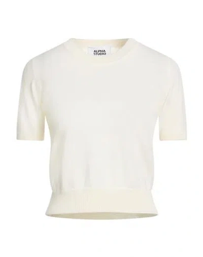 Alpha Studio Woman Sweater Cream Size 4 Wool In White