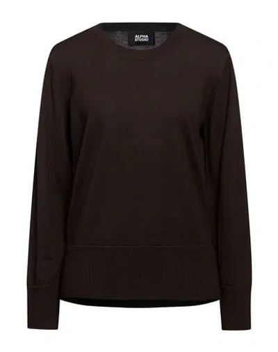 Alpha Studio Woman Sweater Dark Brown Size 10 Merino Wool