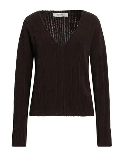 Alpha Studio Woman Sweater Dark Brown Size 10 Wool, Polyamide, Cotton