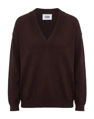 Alpha Studio Woman Sweater Dark Brown Size 6 Merino Wool