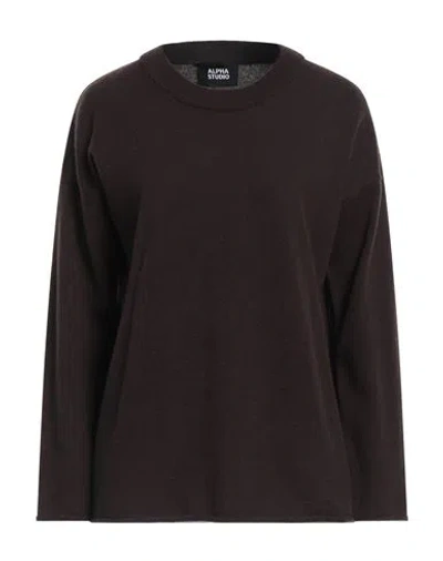 Alpha Studio Woman Sweater Dark Brown Size 6 Wool, Cashmere