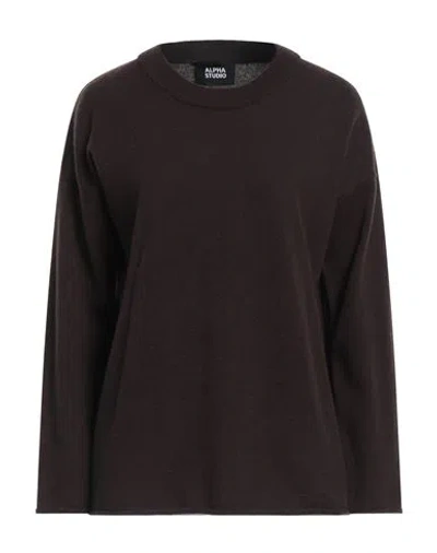 Alpha Studio Woman Sweater Dark Brown Size 6 Wool, Cashmere In Brown