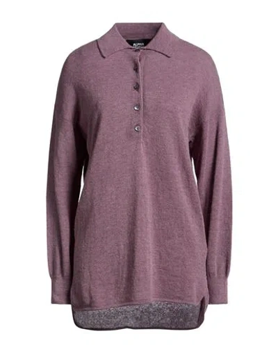 Alpha Studio Woman Sweater Dark Purple Size 6 Baby Alpaca Wool, Recycled Polyamide, Polyamide
