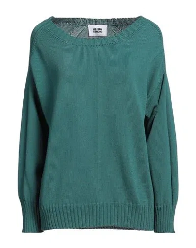 Alpha Studio Woman Sweater Emerald Green Size 10 Cotton