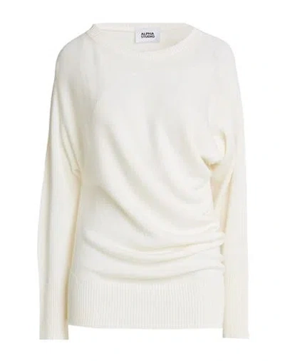 Alpha Studio Woman Sweater Ivory Size 8 Merino Wool In White