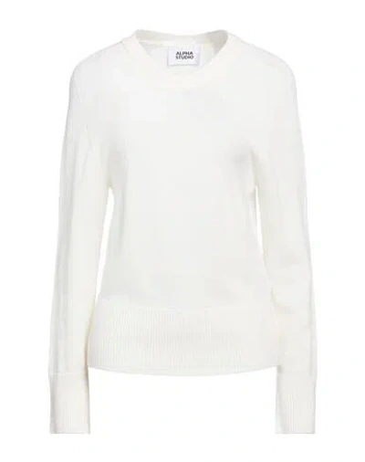 Alpha Studio Woman Sweater Ivory Size 8 Merino Wool In White