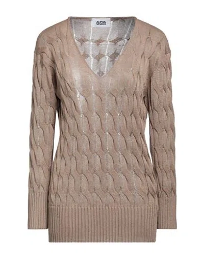 Alpha Studio Woman Sweater Khaki Size 10 Viscose, Polyester In Beige