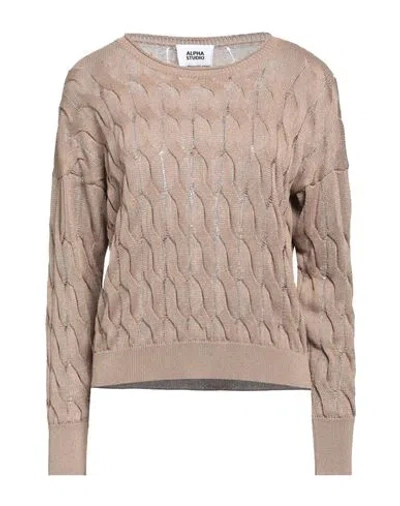 Alpha Studio Woman Sweater Khaki Size 6 Viscose, Polyester In Beige