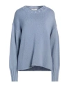 Alpha Studio Woman Sweater Light Blue Size 12 Tencel, Merino Wool