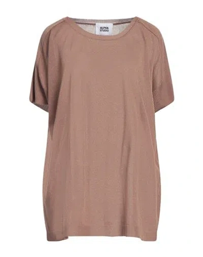 Alpha Studio Woman Sweater Light Brown Size 6 Viscose, Polyester In Beige